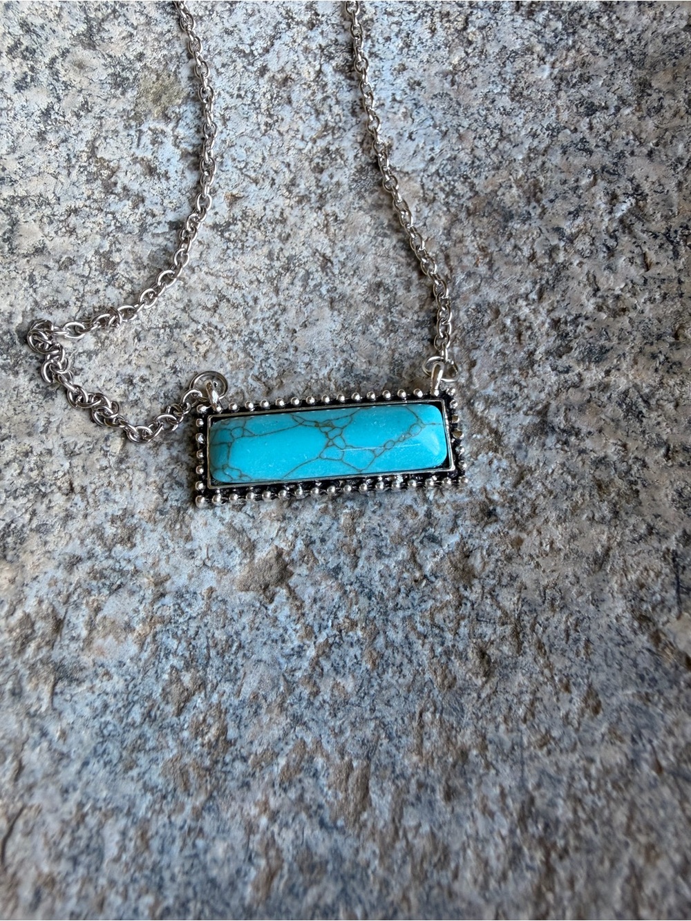 14K White Gold Womens Turquoise Bar Pendant Necklace 14 Karat Silver Jewelry NEW